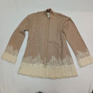 Tabitha Anthropologie Tan Crochet Embroidery Wool Cardigan Size Xs
